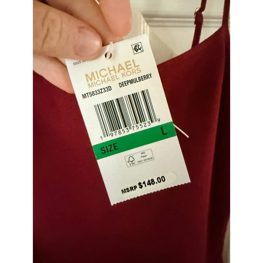 Michael Kors Deep Mulberry Straight Neck Cami Mini Dress MT5833Z33D Size Large